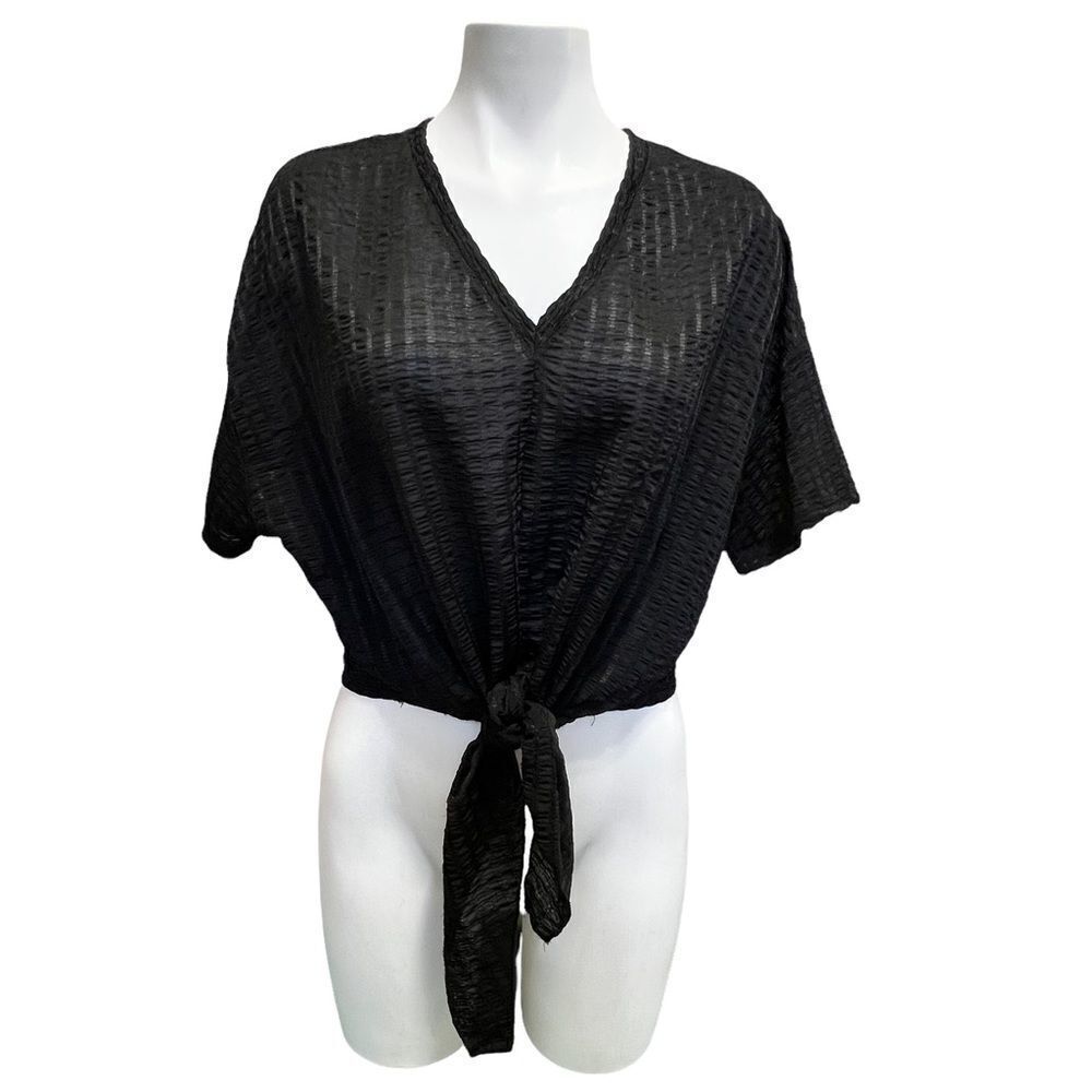 ZARA Cropped Vneck Front Tie Black Lightweight Top Size Small